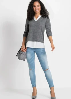 Femme bonprix Maille|Pulls & Gilets|Pull en fine maille avec empiècement chemisier