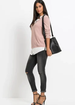 Femme bonprix Maille|Pulls & Gilets|Pull en fine maille avec empiècement chemisier