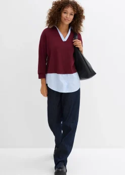 Femme bonprix Maille|Pulls & Gilets|Pull en fine maille empiècement chemisier