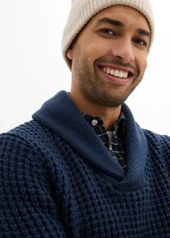 Homme bonprix Pulls & Gilets|Pull en grosse maille à col châle, texture gaufrée