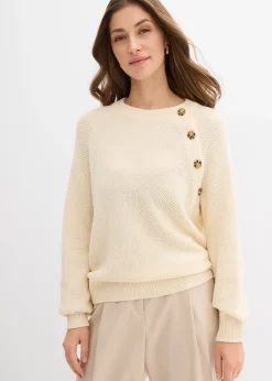 bonprix Pull en grosse maille avec patte de boutonnage|Femme Maille|Pulls & Gilets