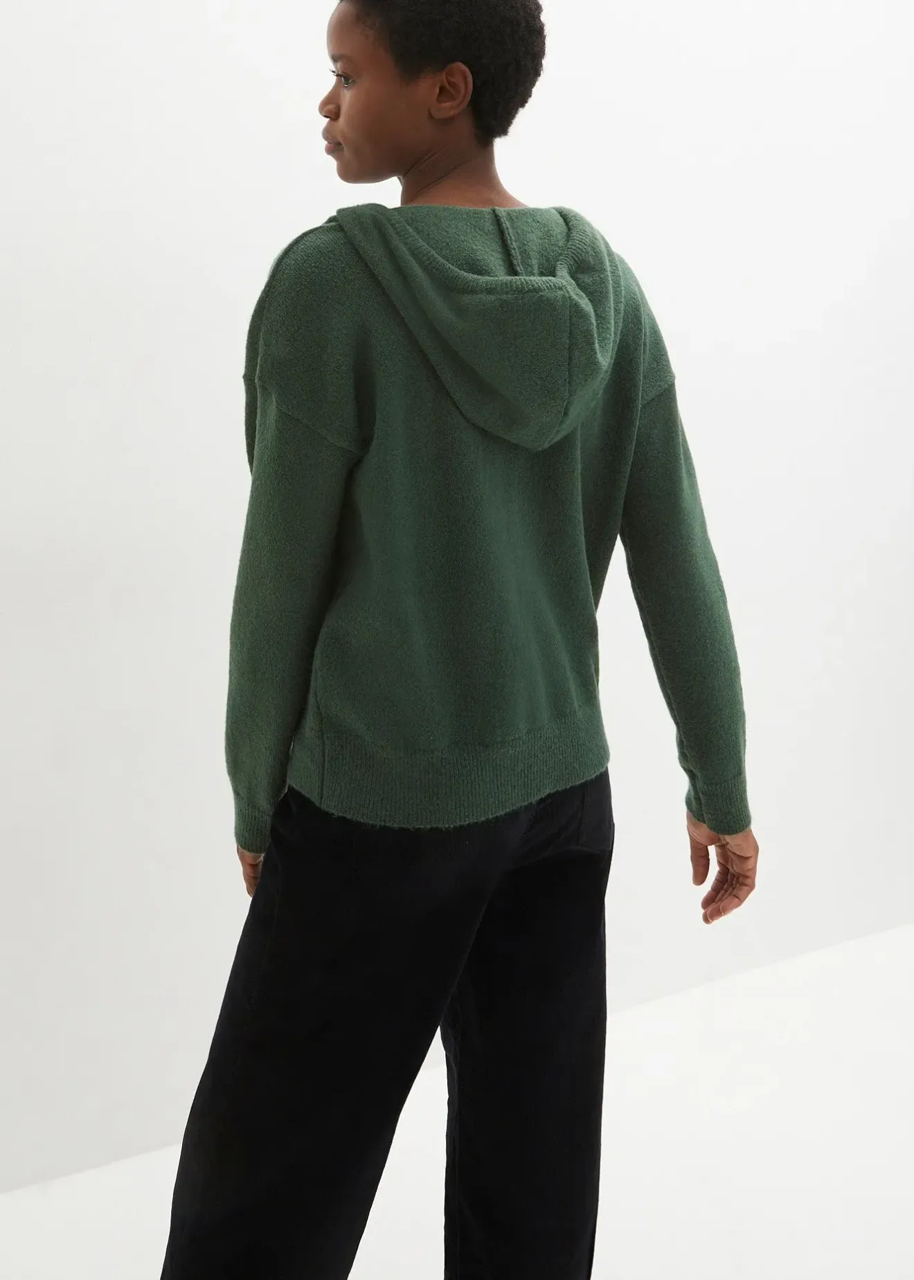 bonprix Pull en maille à col V et capuche|Femme Maille|Pulls & Gilets