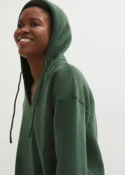 bonprix Pull en maille à col V et capuche|Femme Maille|Pulls & Gilets