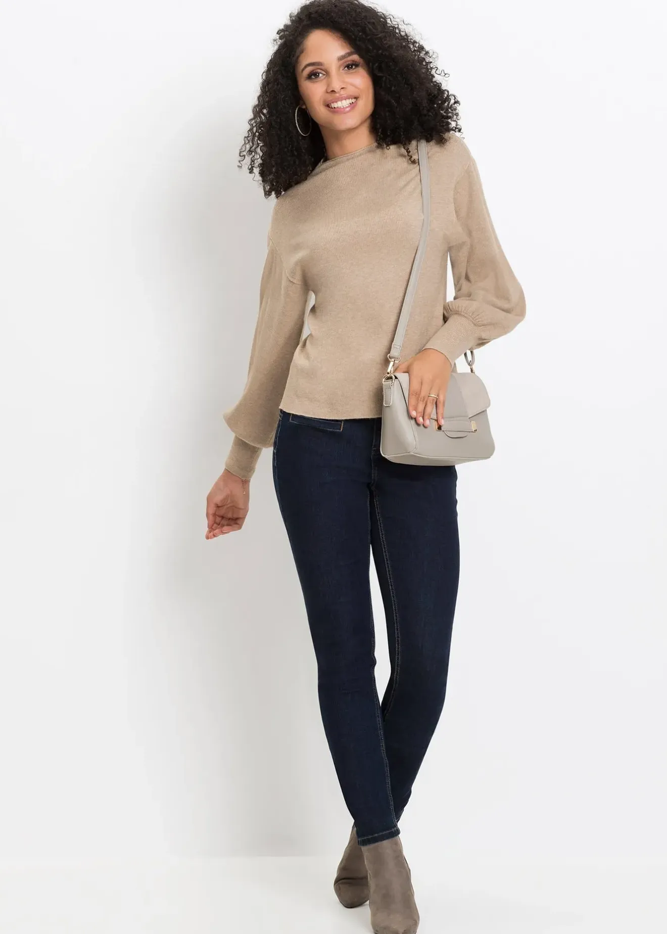 bonprix Pull en maille à manches ballon|Femme Maille|Pulls & Gilets