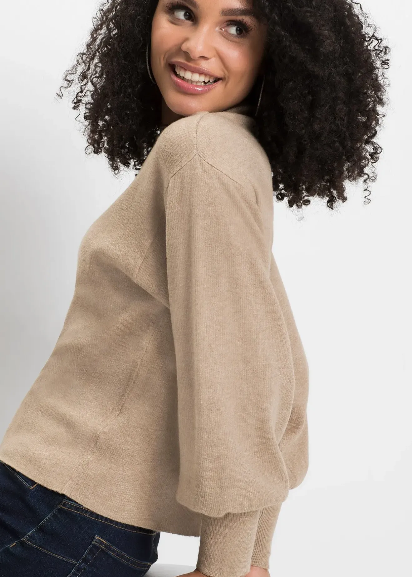 bonprix Pull en maille à manches ballon|Femme Maille|Pulls & Gilets