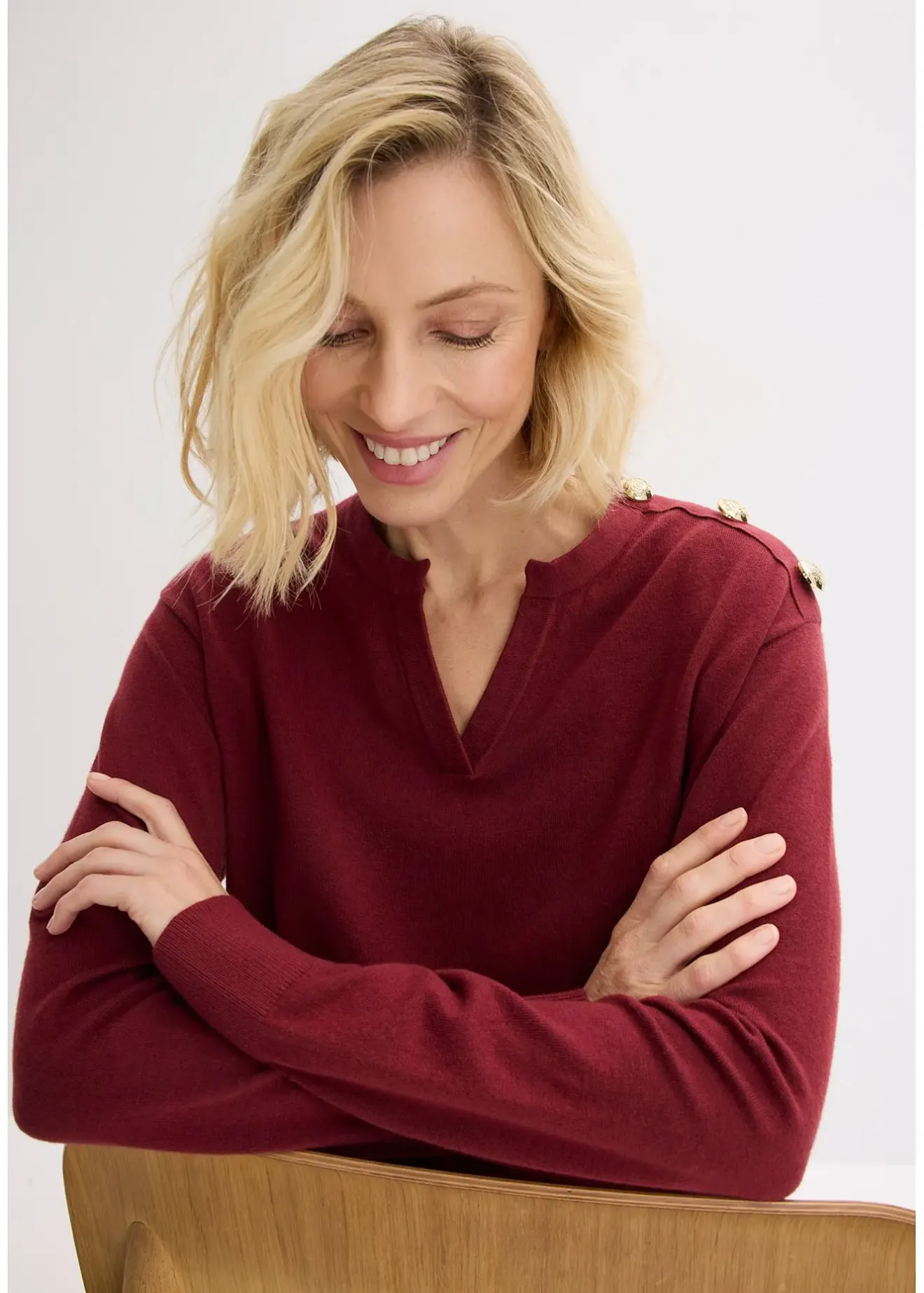 bonprix Pull en maille avec boutons|Femme Maille|Pulls & Gilets