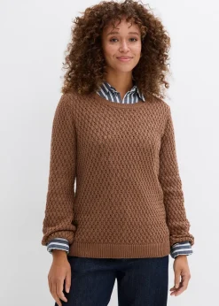 bonprix Pull en maille texturée de coton mélangé|Femme Maille|Pulls & Gilets