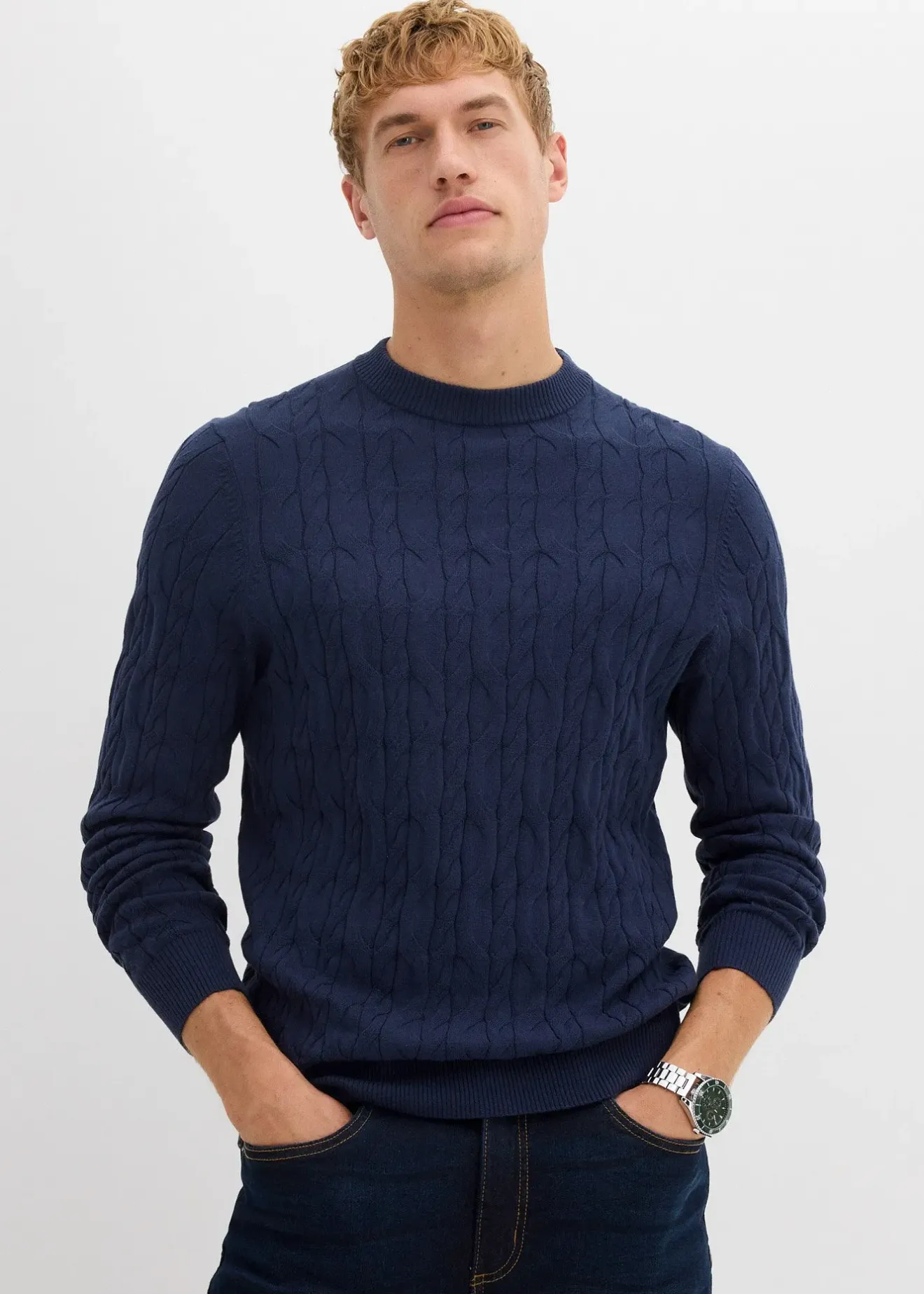 Homme bonprix Pulls & Gilets|Pull en maille torsadée 100% coton