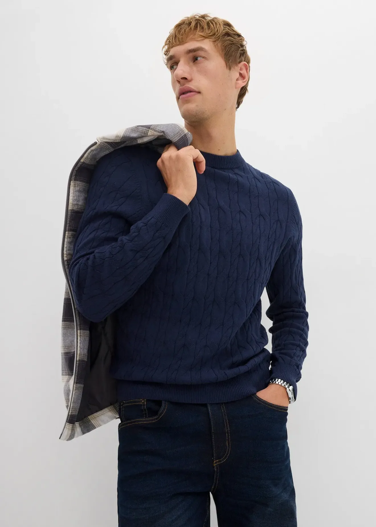 Homme bonprix Pulls & Gilets|Pull en maille torsadée 100% coton