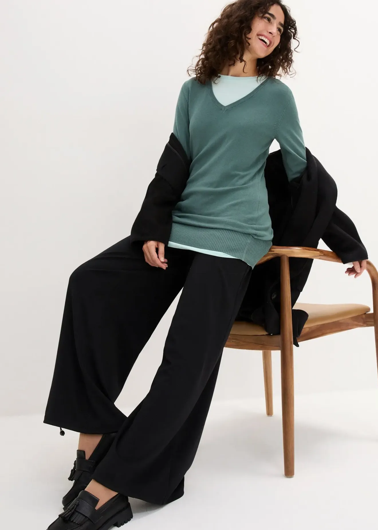 Femme bonprix Maille|Basiques|Pull long basique à col V