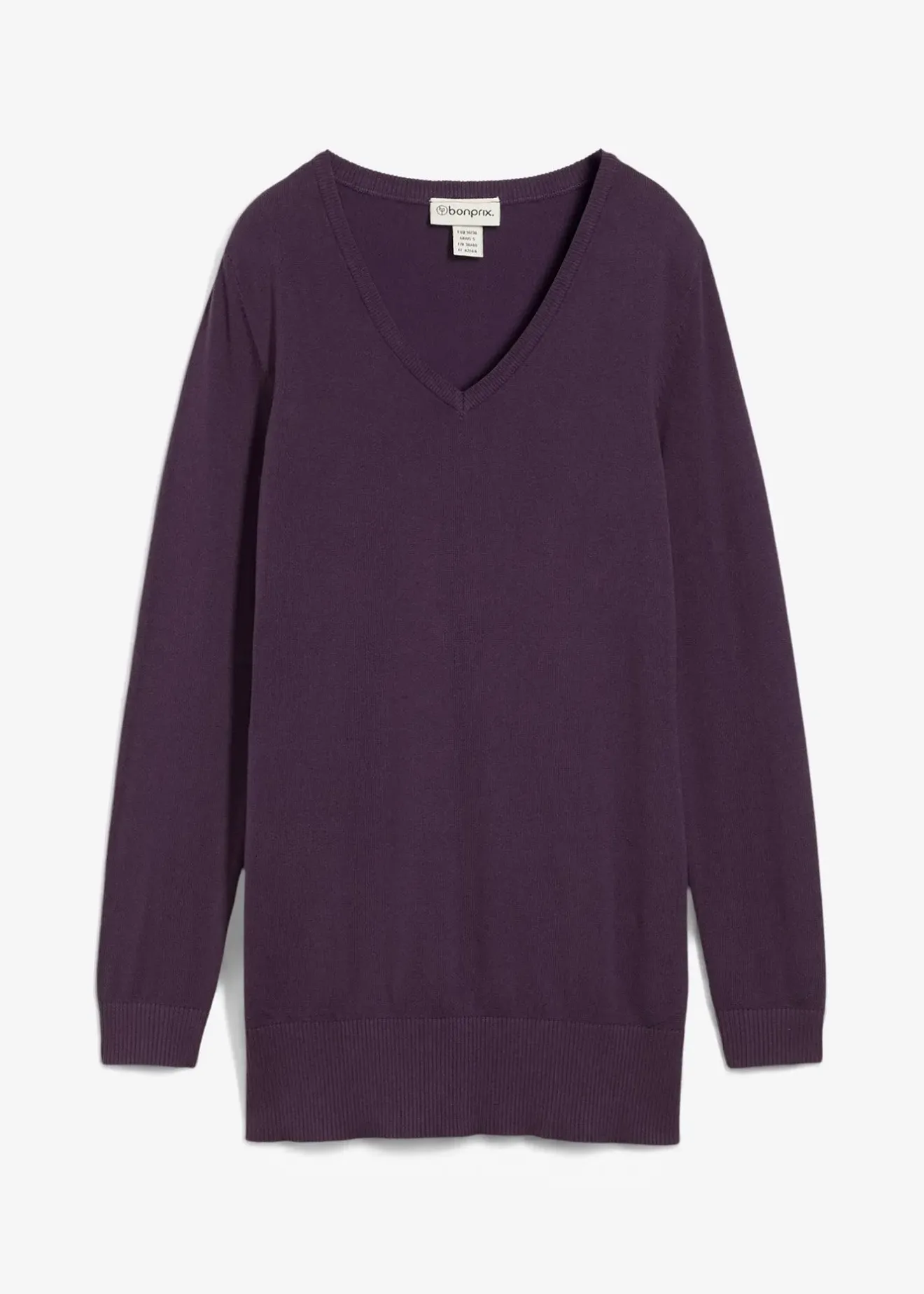 bonprix Pull long basique à col V|Femme Maille|Basiques