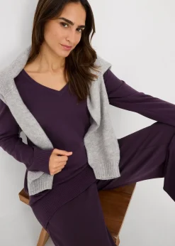 bonprix Pull long basique à col V|Femme Maille|Basiques