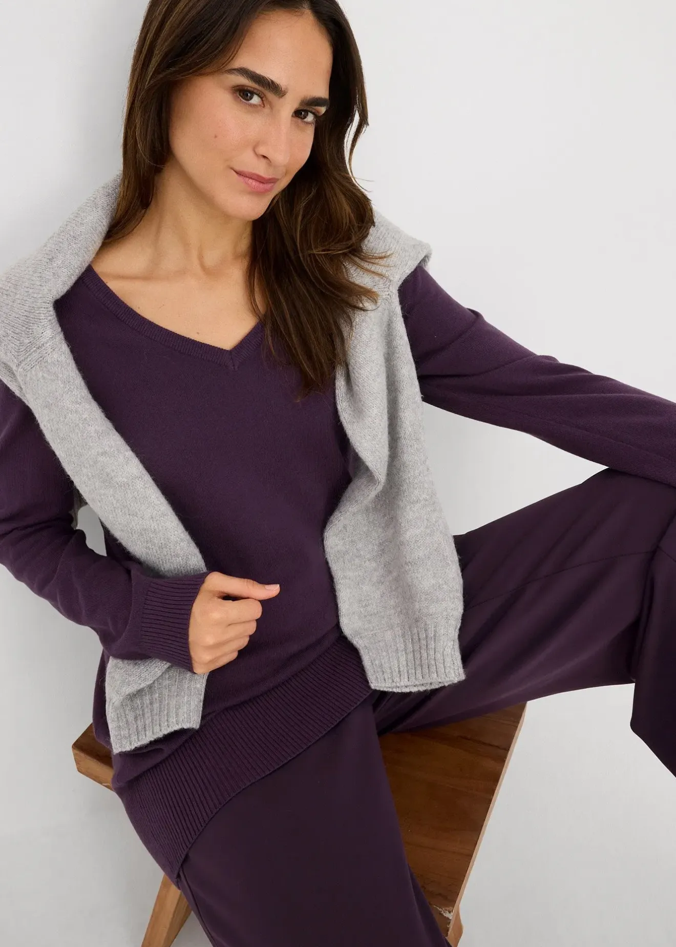 bonprix Pull long basique à col V|Femme Maille|Basiques