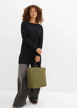 Femme bonprix Maille|Basiques|Pull long en coton recyclé majoritaire