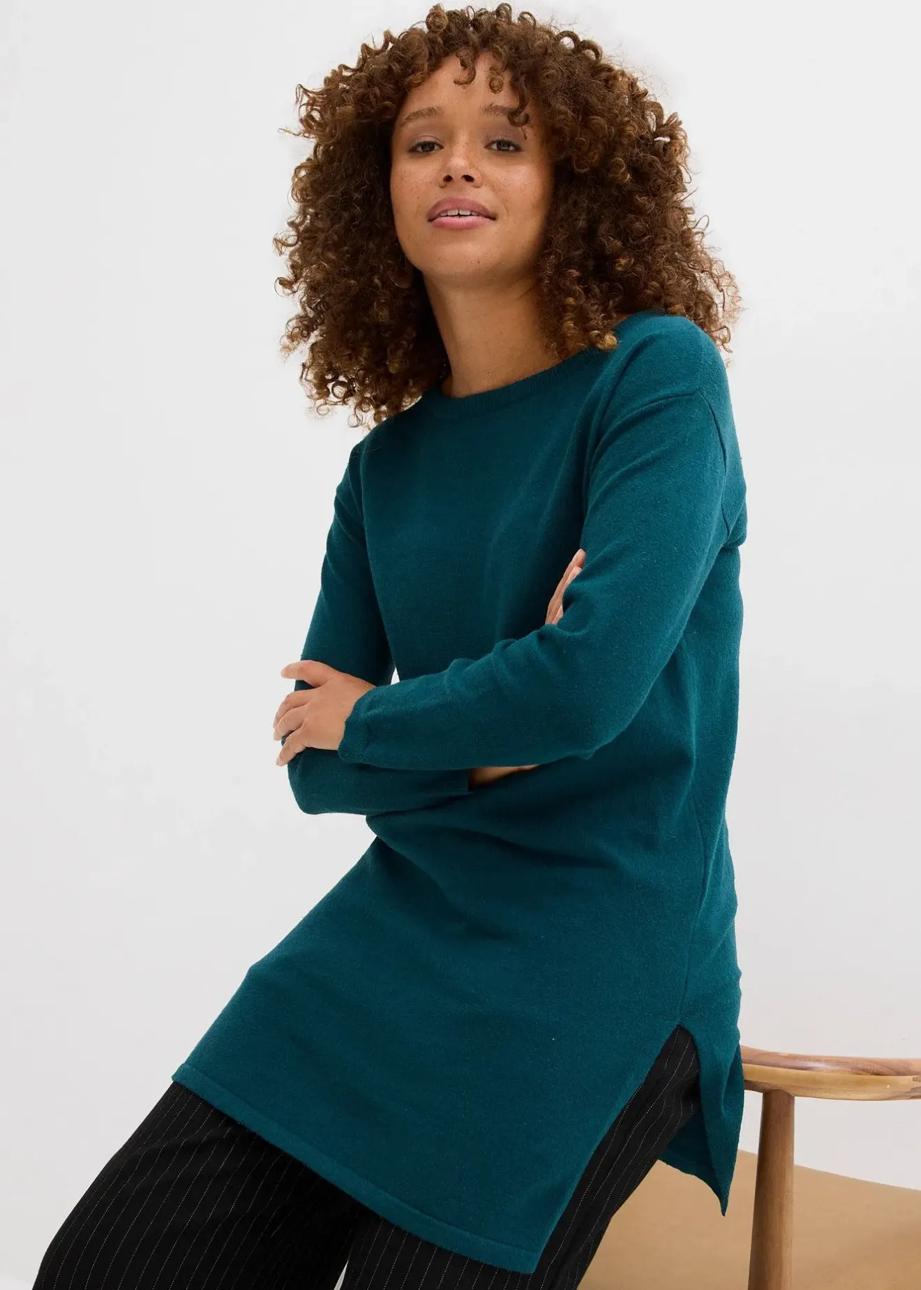 Femme bonprix Maille|Basiques|Pull long en coton recyclé majoritaire