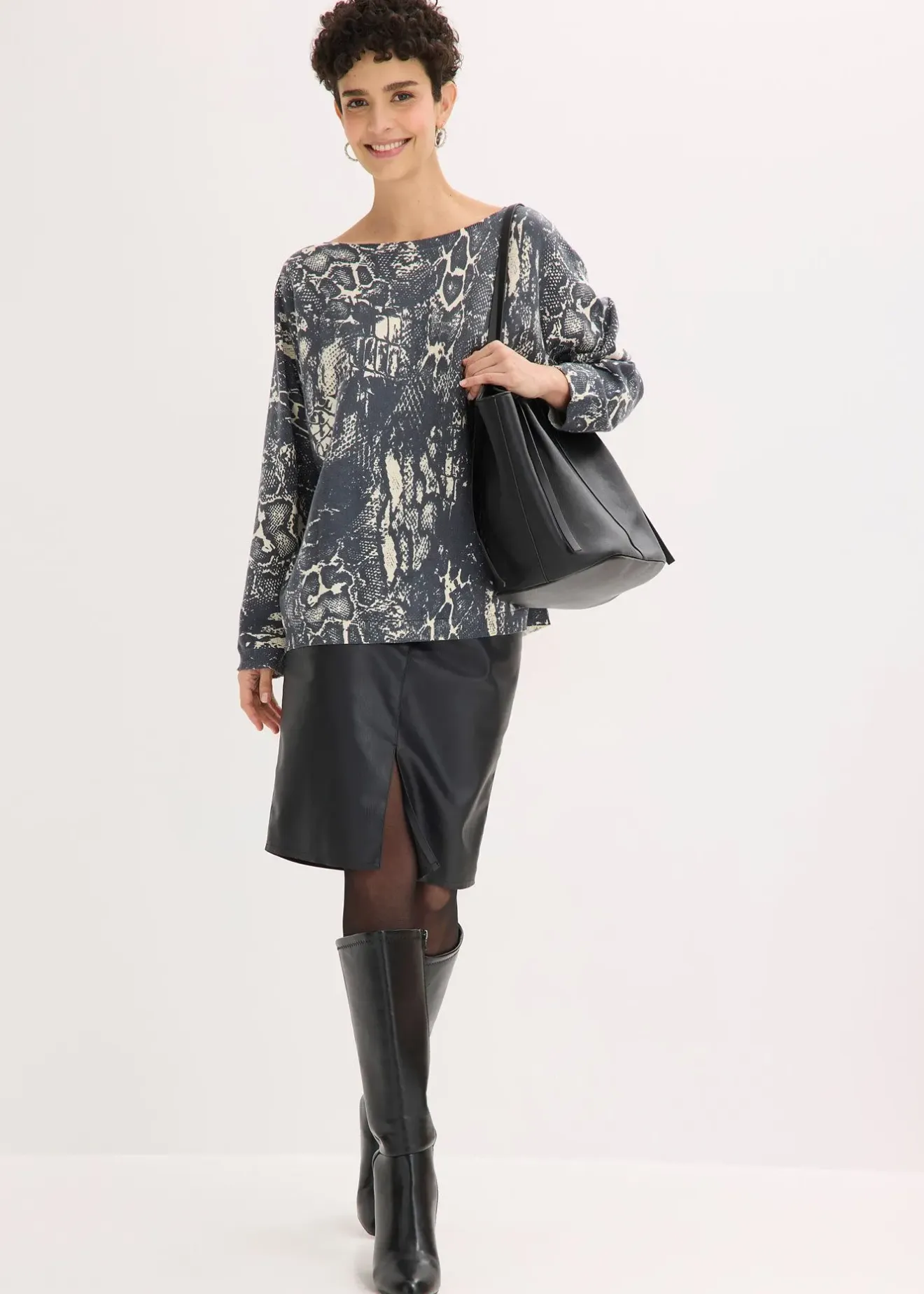 Femme bonprix Maille|Pulls & Gilets|Pull manches chauve-souris à imprimé python