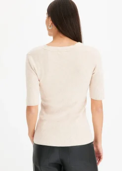 Femme bonprix Maille|Pulls & Gilets|Pull manches courtes côtelé