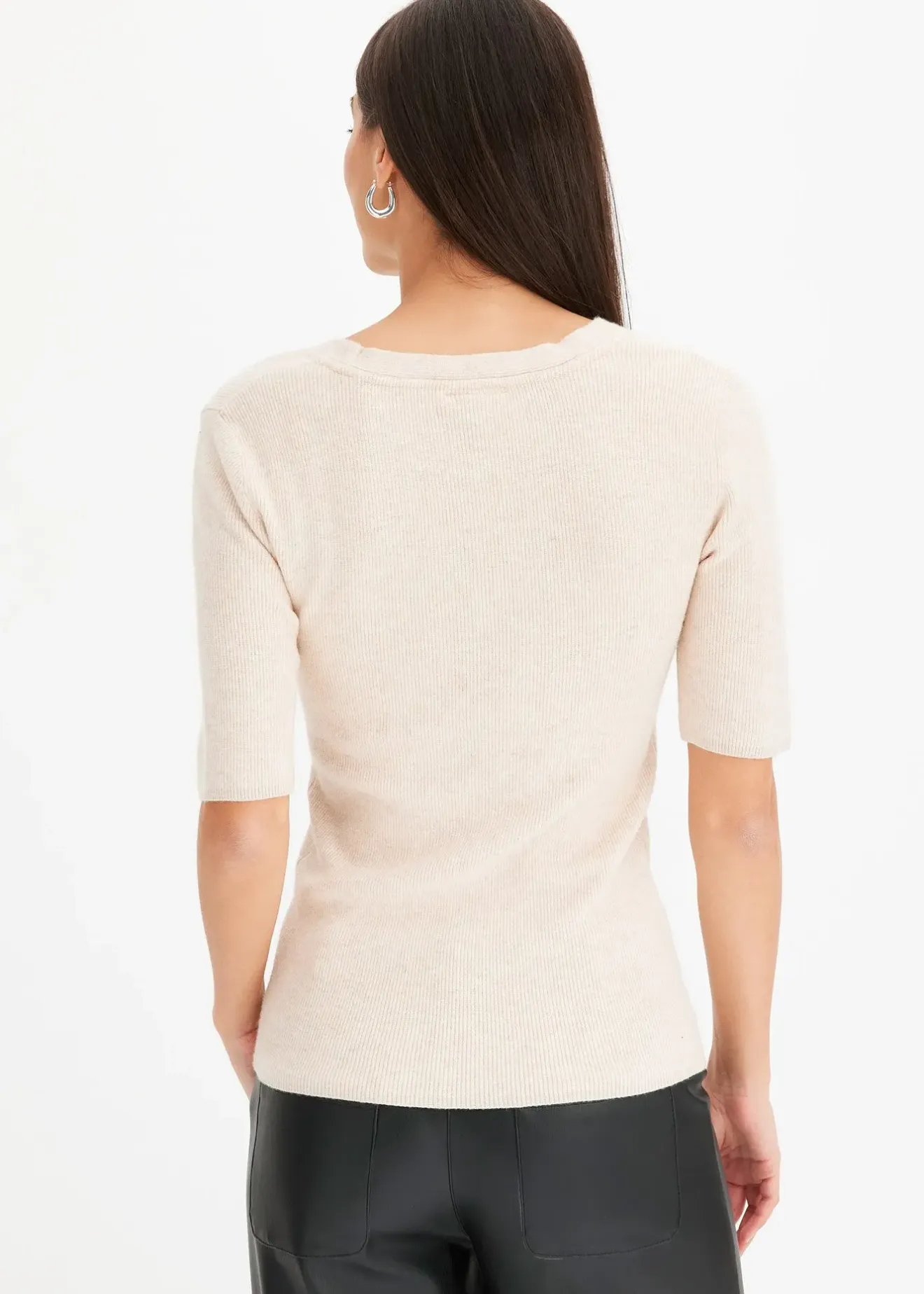 Femme bonprix Maille|Pulls & Gilets|Pull manches courtes côtelé