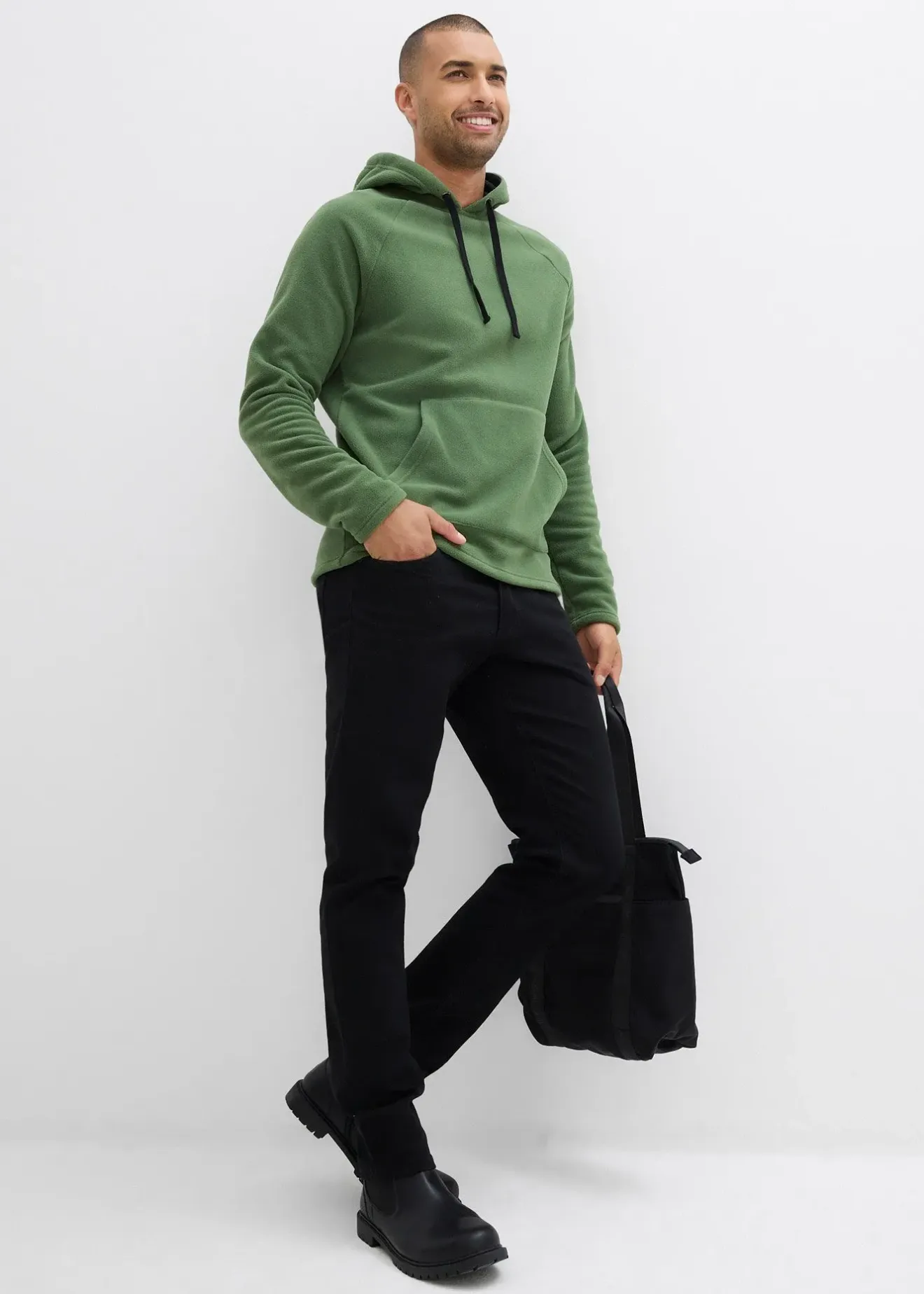 bonprix Pull polaire doux à capuche|Homme Sweats