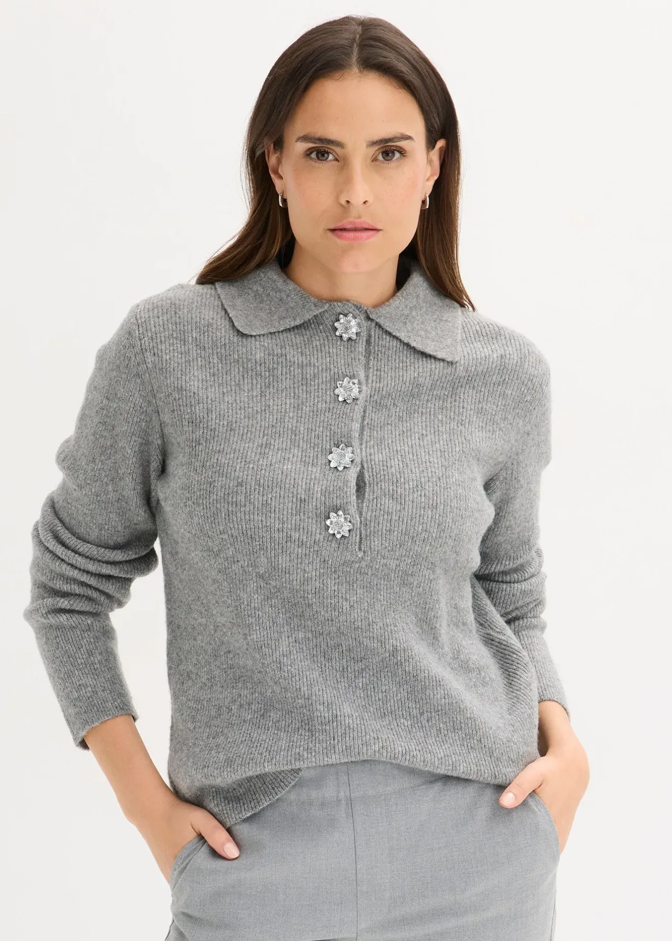 Femme bonprix Maille|Pulls & Gilets|Pull polo avec laine