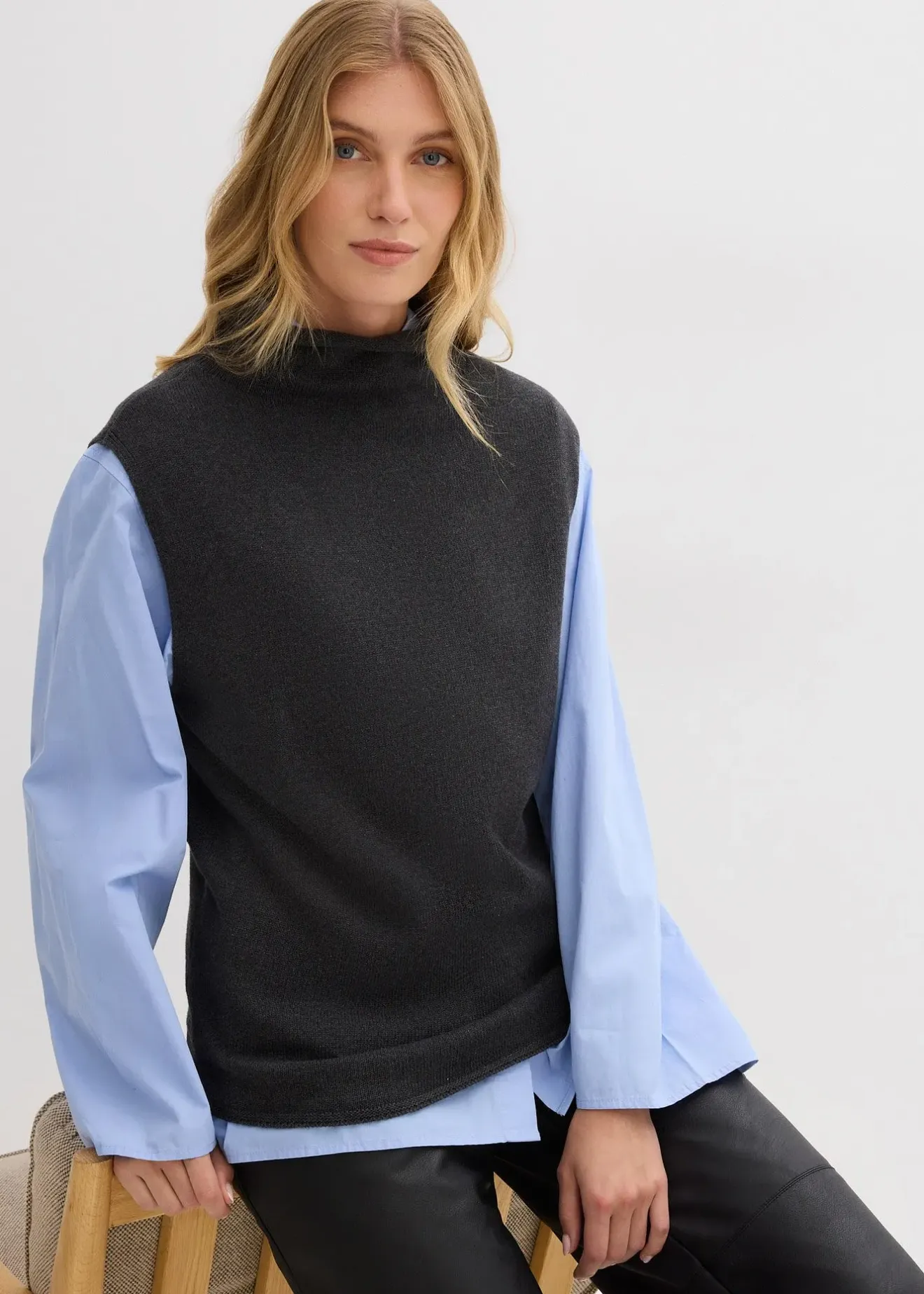 bonprix Pull sans manches 100% coton|Femme Maille|Pulls & Gilets