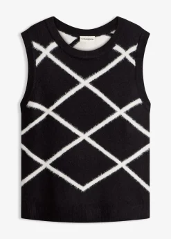 Femme bonprix Maille|Pulls & Gilets|Pull sans manches à motif en maille poilue