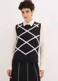 Femme bonprix Maille|Pulls & Gilets|Pull sans manches à motif en maille poilue