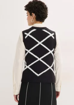 Femme bonprix Maille|Pulls & Gilets|Pull sans manches à motif en maille poilue
