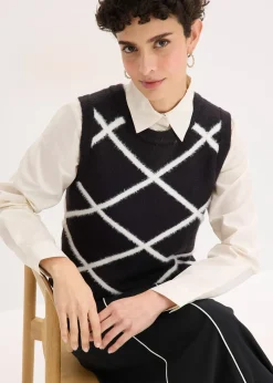 Femme bonprix Maille|Pulls & Gilets|Pull sans manches à motif en maille poilue
