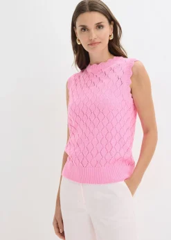 Femme bonprix Maille|Pulls & Gilets|Pull sans manches en maille ajourée