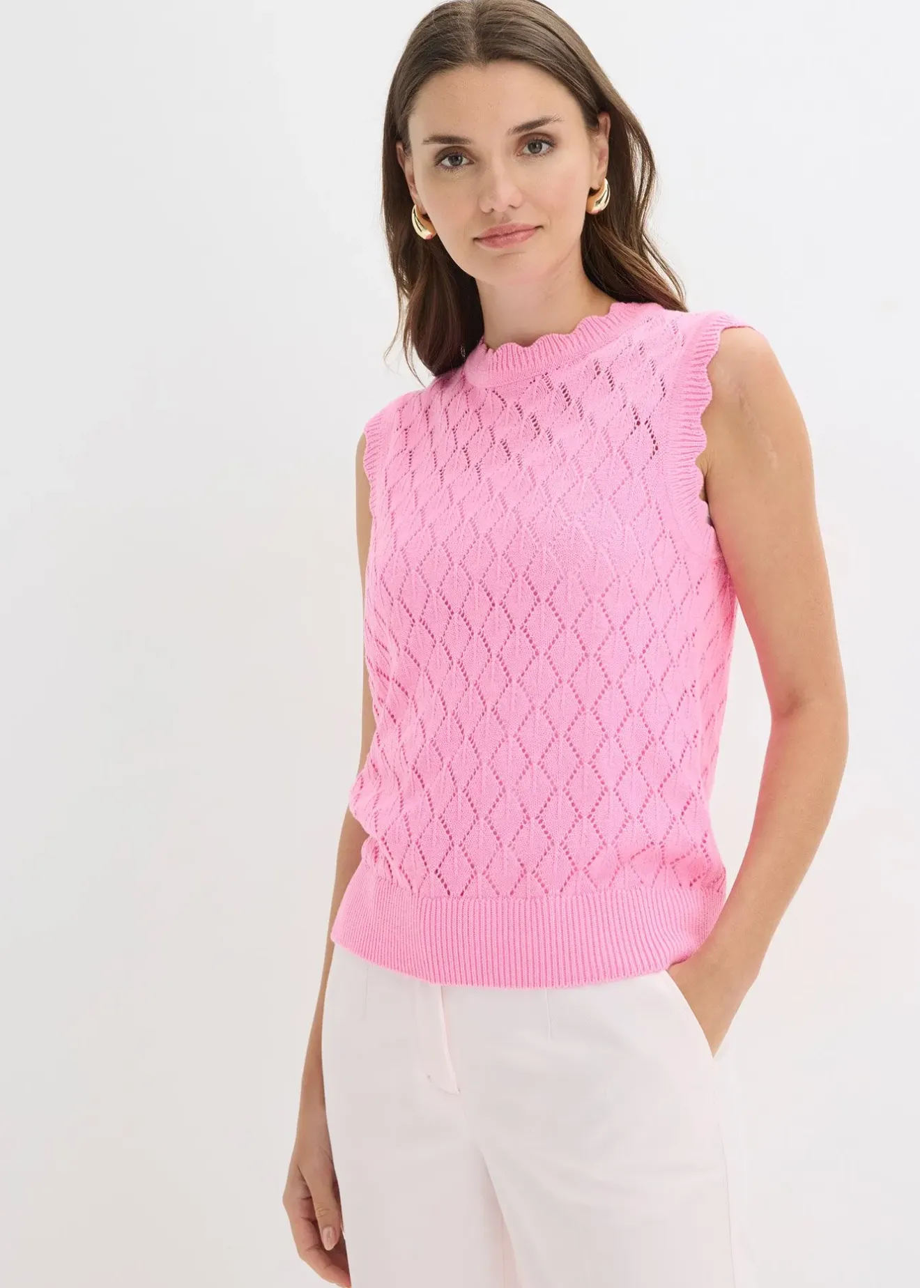 Femme bonprix Maille|Pulls & Gilets|Pull sans manches en maille ajourée