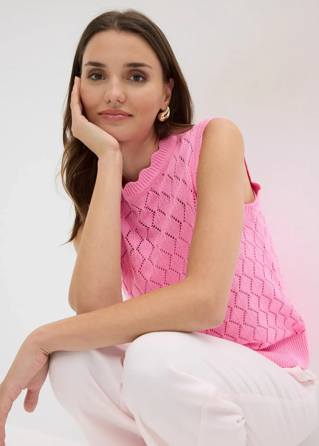 Femme bonprix Maille|Pulls & Gilets|Pull sans manches en maille ajourée