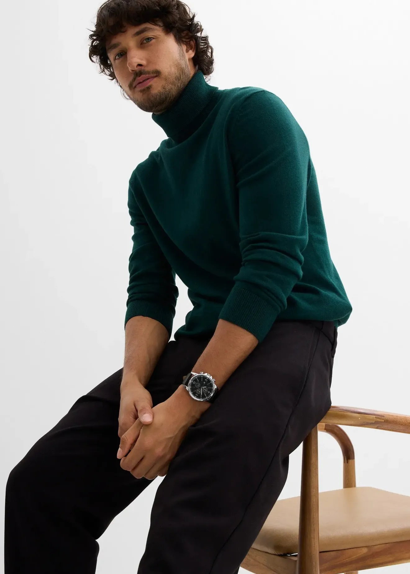 Homme bonprix Pulls & Gilets|Pull slim à col roulé en fine maille avec laine mérinos