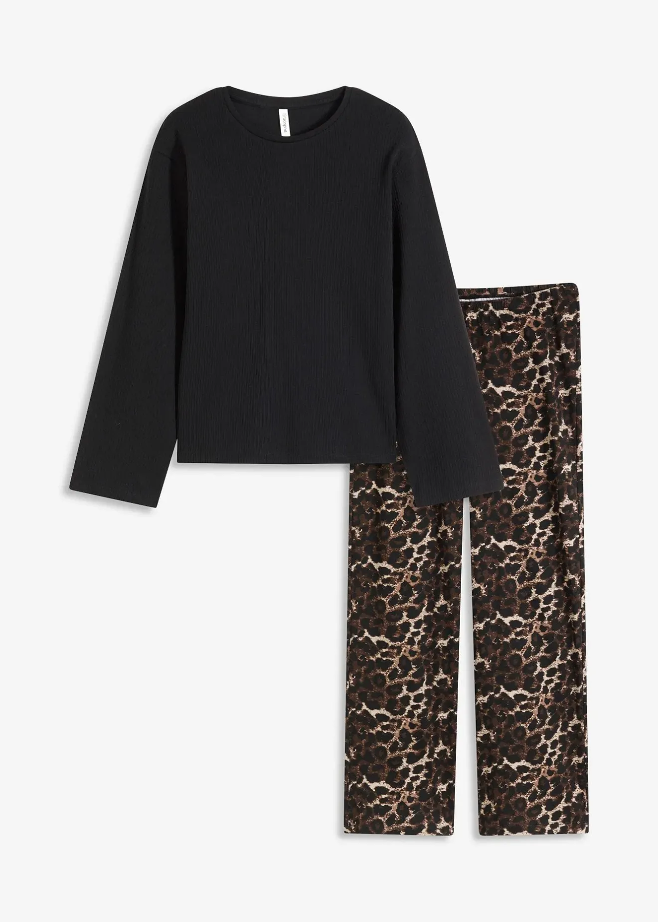 bonprix Pyjama avec haut côtelé et pantalon ample|Femme Lingerie Nuit