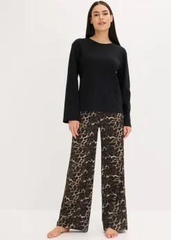 bonprix Pyjama avec haut côtelé et pantalon ample|Femme Lingerie Nuit