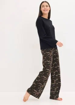 bonprix Pyjama avec haut côtelé et pantalon ample|Femme Lingerie Nuit