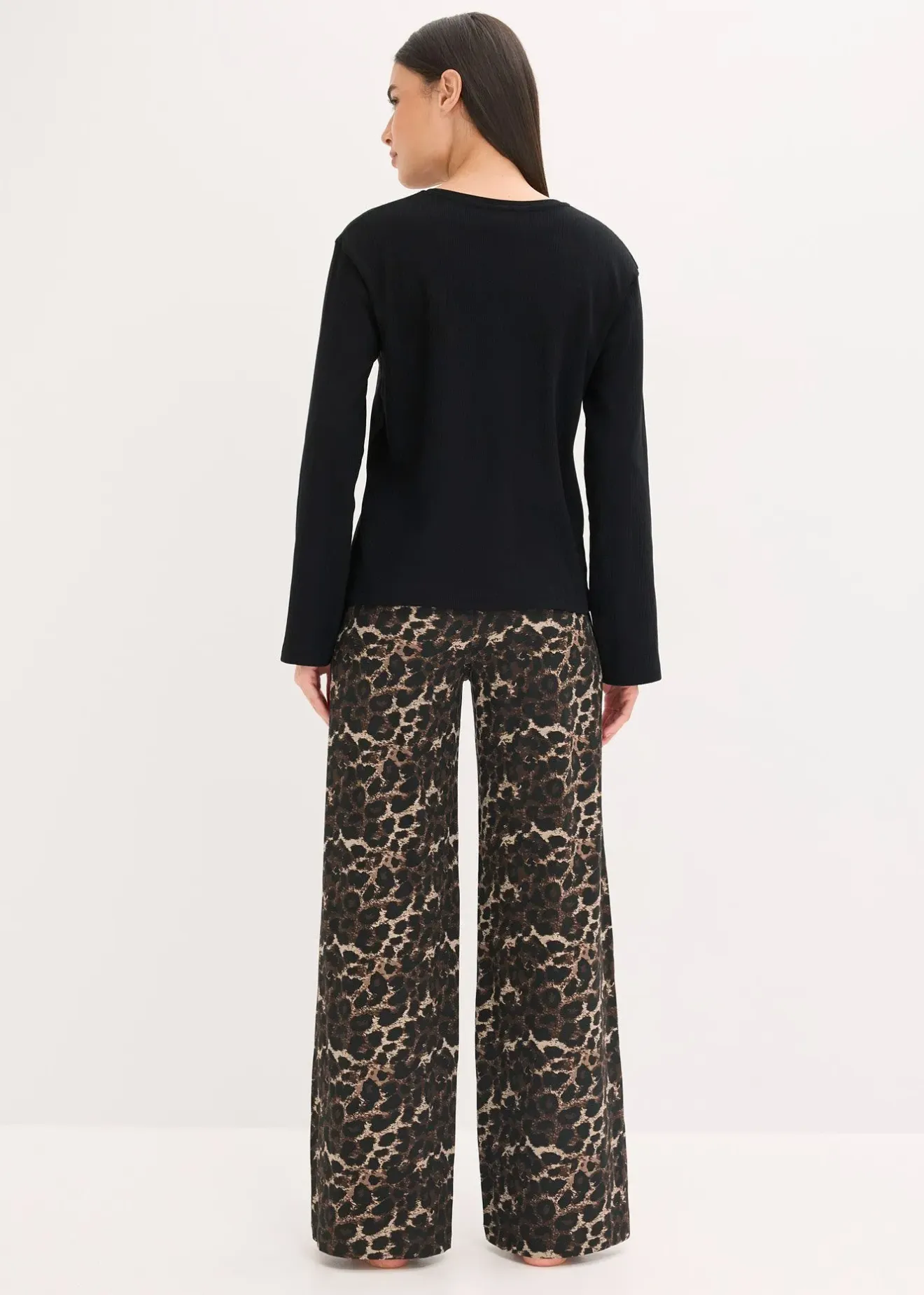 bonprix Pyjama avec haut côtelé et pantalon ample|Femme Lingerie Nuit