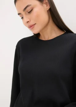 bonprix Pyjama avec haut côtelé et pantalon ample|Femme Lingerie Nuit