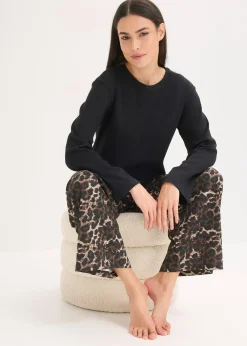bonprix Pyjama avec haut côtelé et pantalon ample|Femme Lingerie Nuit