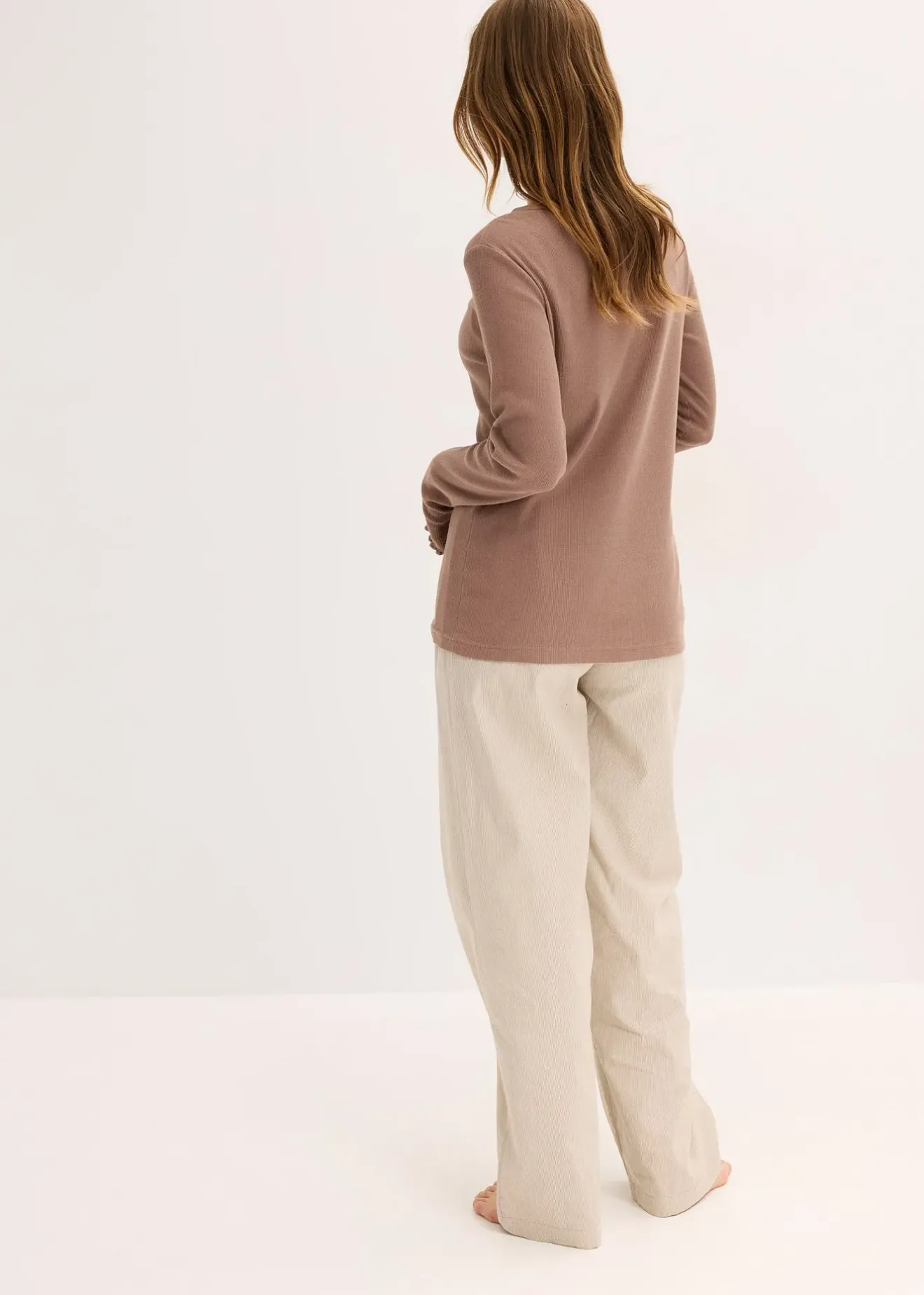 Femme bonprix Lingerie Nuit|Pyjama avec un T-shirt côtelé et un pantalon tissé