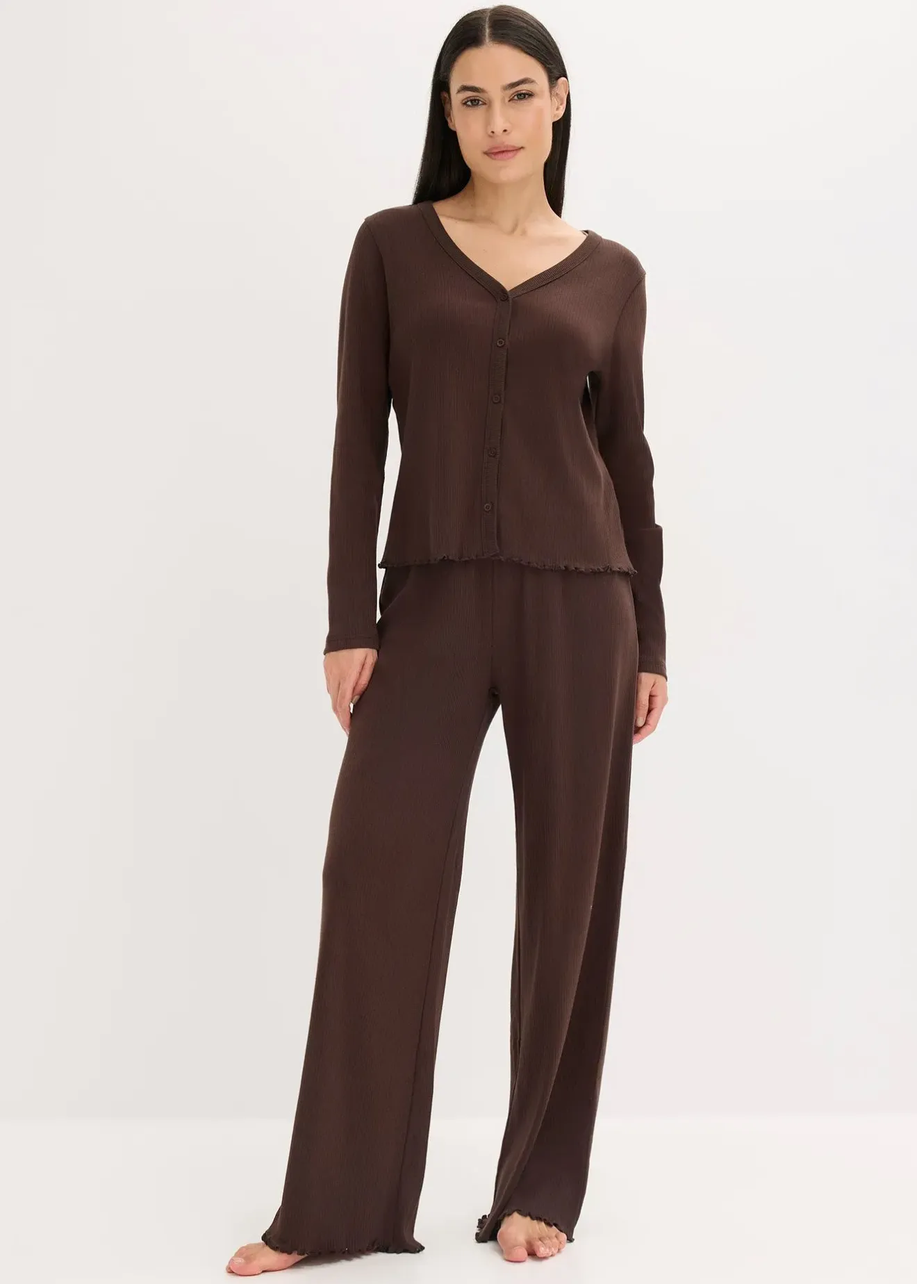 bonprix Pyjama boutonné en matière côtelée|Femme Lingerie Nuit