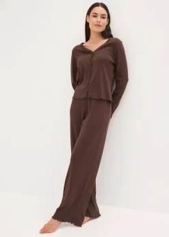 bonprix Pyjama boutonné en matière côtelée|Femme Lingerie Nuit
