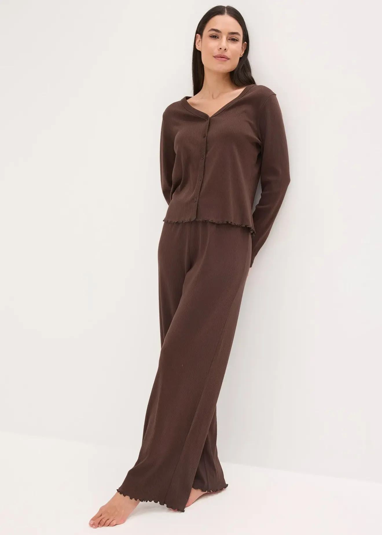 bonprix Pyjama boutonné en matière côtelée|Femme Lingerie Nuit