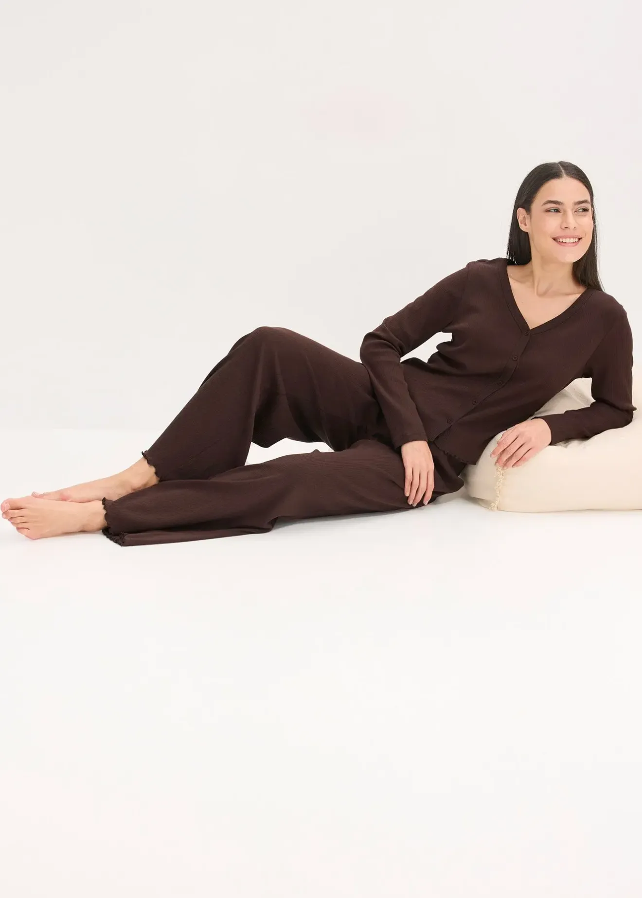 bonprix Pyjama boutonné en matière côtelée|Femme Lingerie Nuit