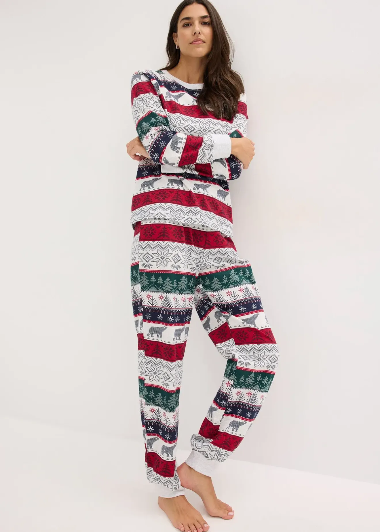 Femme bonprix Lingerie Nuit|Pyjama en coton doux avec pochette cadeau