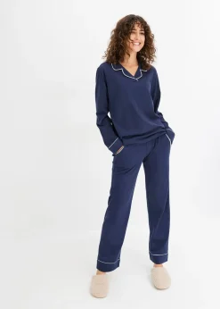 bonprix Pyjama en coton doux avec poches|Femme Lingerie Nuit