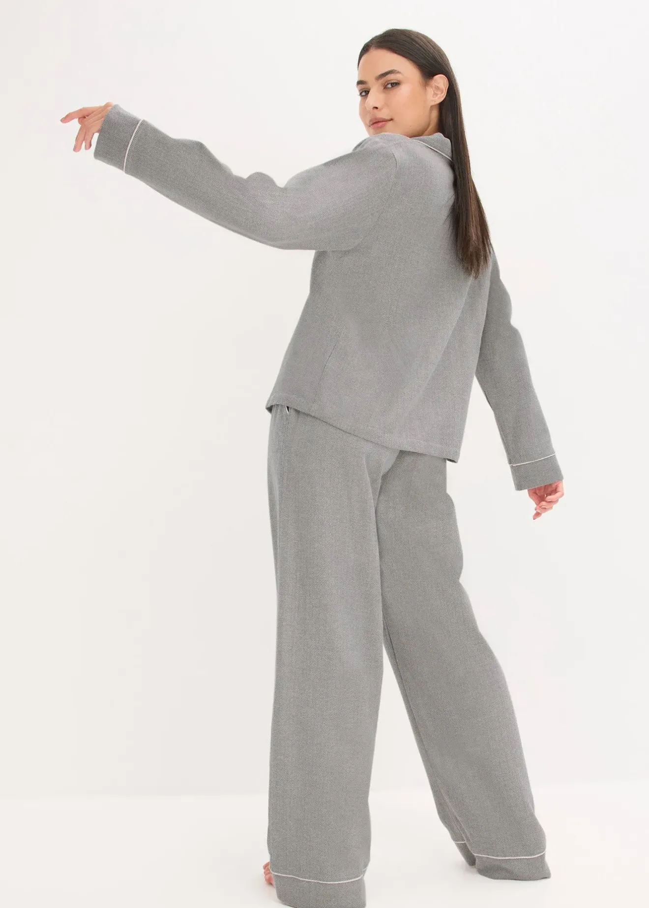 Femme bonprix Lingerie Nuit|Pyjama tissé en flanelle avec motif chevrons