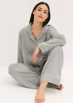 Femme bonprix Lingerie Nuit|Pyjama tissé en flanelle avec motif chevrons