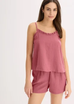 Femme bonprix Lingerie Nuit|Pyjashort en gaze de coton douce avec top à fines bretelles