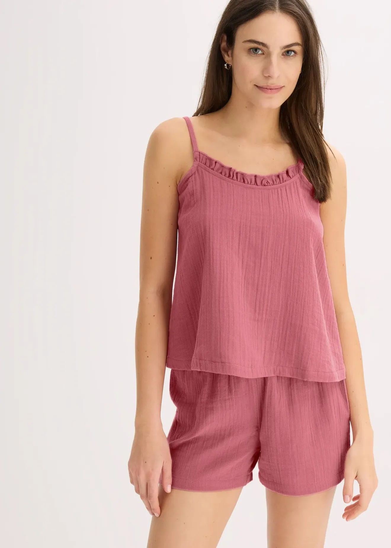 Femme bonprix Lingerie Nuit|Pyjashort en gaze de coton douce avec top à fines bretelles